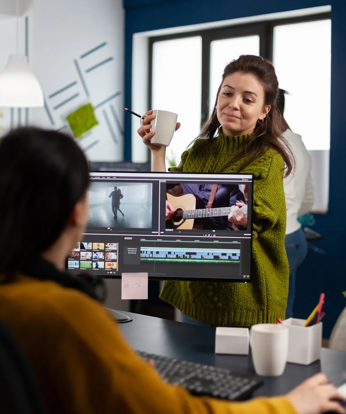 The studio at work on an edit